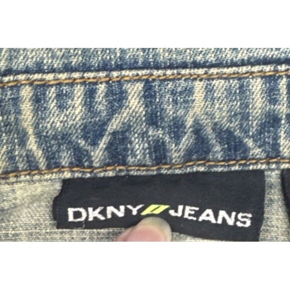 DKNY Womens Button Up Tailored Blue Medium Wash Denim Jacket Sz M - Picture 8 of 10
